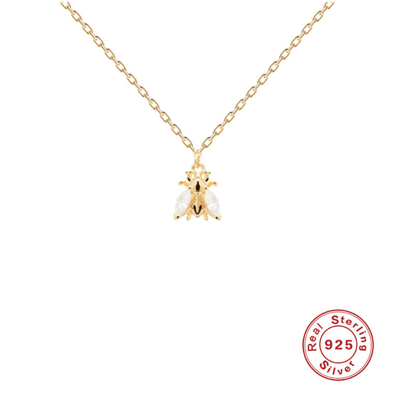 Trendy INS S925 Sterling Silver Bee Pendant with Shiny Zircon Stones for Women