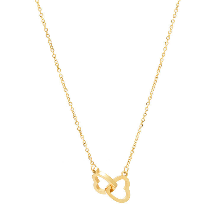 Women’s Double Ring Heart Pendant Necklace – Simple Fashion Clavicle Chain Jewelry