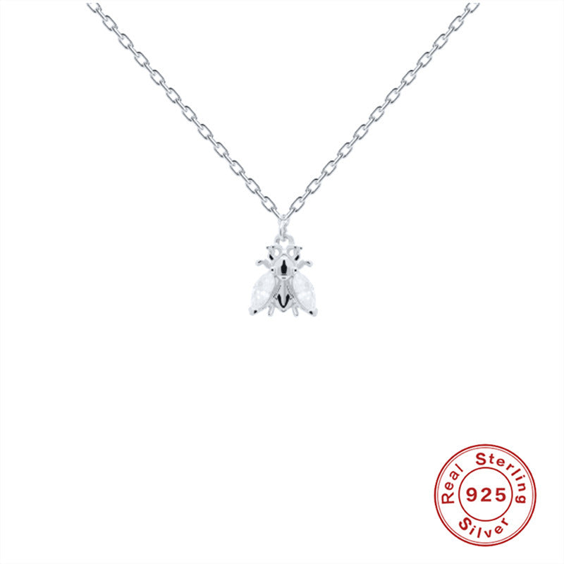 Trendy INS S925 Sterling Silver Bee Pendant with Shiny Zircon Stones for Women